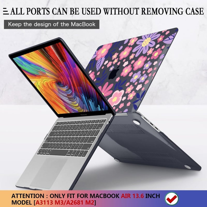 CISSOOK for MacBook Air 13 inch M4 M3 M2 Case 2025 2024 2023 2022, Hard Shell Case Keyboard Skin Screen Protector for MacBook Air 13.6 A3240 A3113 A2681, Stylized Flowers - Image 4